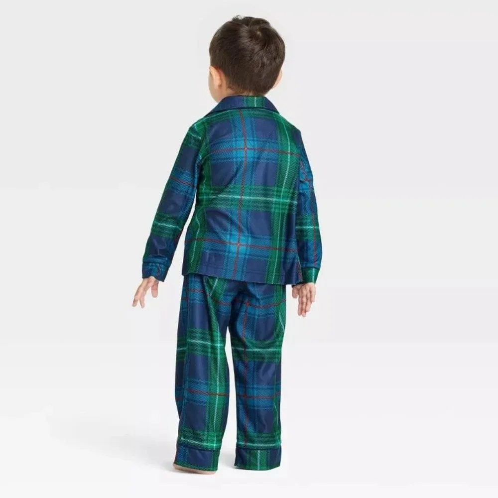 Wondershop Toddler Holiday Tartan Plaid Flannel Family Pajama Set Blue Size 2T